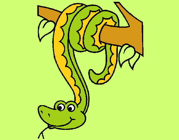 Dibujo Serpiente colgada de un árbol pintado por ojodehorus