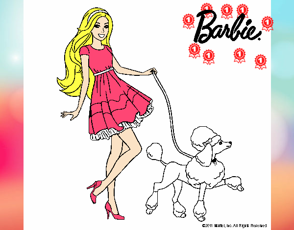 Barbie paseando a su mascota