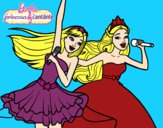 Dibujo Barbie y la princesa cantando pintado por tilditus