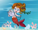 Dibujo Sirena con caracola y perlas pintado por queyla
