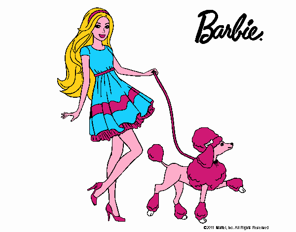 Barbie paseando a su mascota