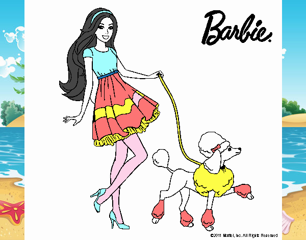 Barbie paseando a su mascota