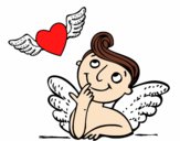 Cupido y corazón con alas