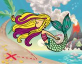 Dibujo Sirena flotando pintado por tilditus