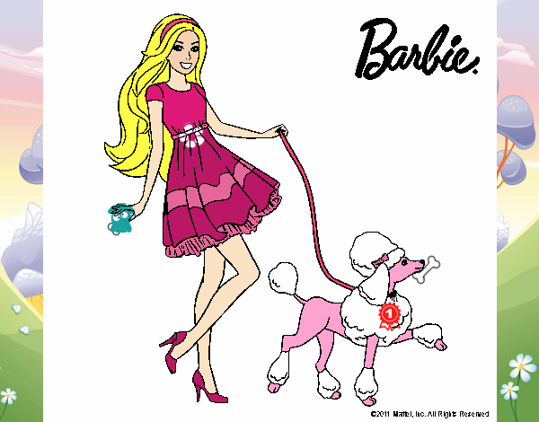 Barbie paseando a su mascota