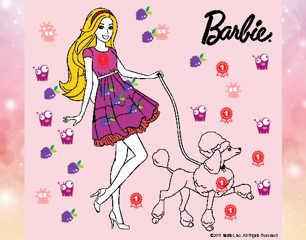 Barbie paseando a su mascota