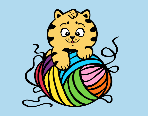 Dibujo Gato con ovillo de lana pintado por luciafer
