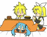 Miku, Rin y Len desayunando