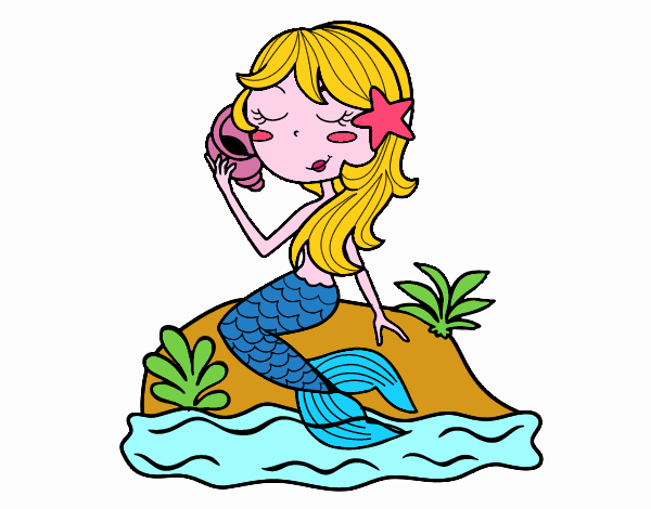 Dibujo Sirena sentada en una roca con una caracola pintado por ScPaolitax