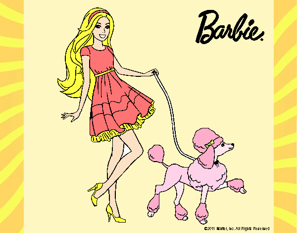 Barbie paseando a su mascota