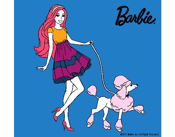 Barbie paseando a su mascota