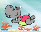 Dibujo Decathlon - Hipopótamo nadador pintado por tilditus