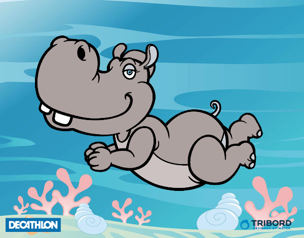 Dibujo Decathlon - Hipopótamo nadador pintado por -xavi-