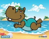 Dibujo Decathlon - Hipopótamo nadador pintado por queyla