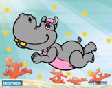 Dibujo Decathlon - Hipopótamo nadador pintado por SinaiV