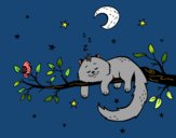 Dibujo El gato y la luna pintado por esmelu