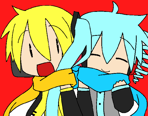 Miku y Len con bufanda