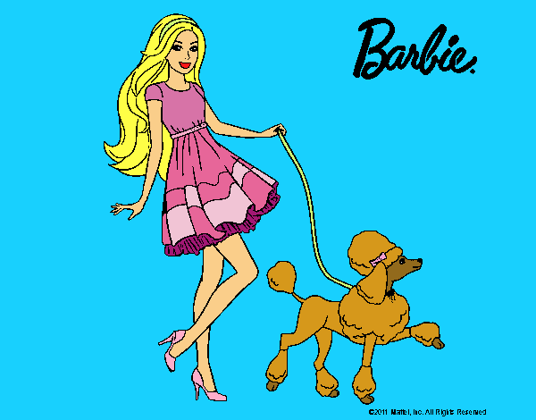 Barbie paseando a su mascota