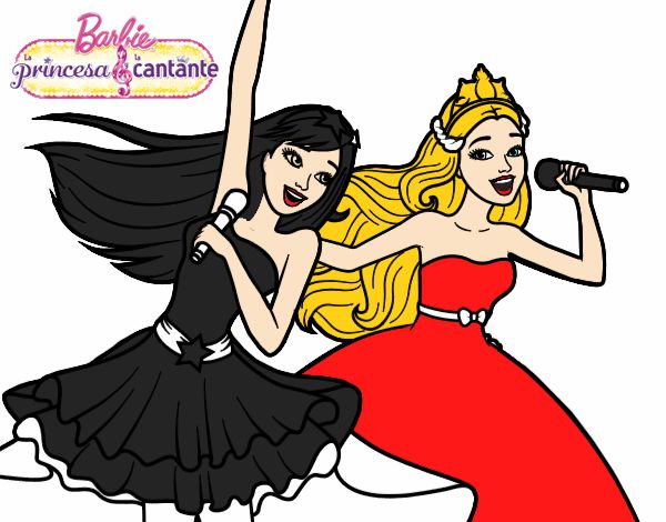 Dibujo Barbie y la princesa cantando pintado por bellakita