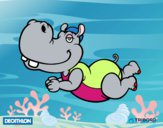 Dibujo Decathlon - Hipopótamo nadador pintado por musicirene