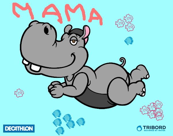 Dibujo Decathlon - Hipopótamo nadador pintado por ojodehorus