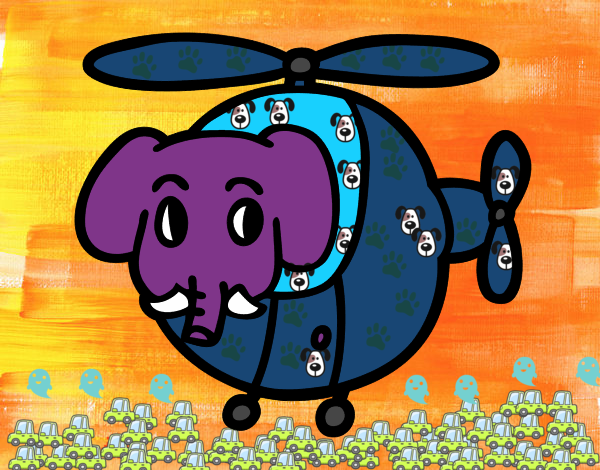 Helióptero con elefante