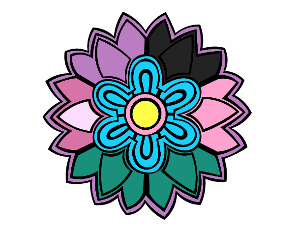 Dibujo Mándala con forma de flor weiss pintado por ChiquiPa
