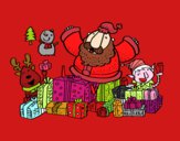 Papá Noel con regalos y alegría