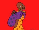 Dibujo Africana con pañuelo portabebé pintado por tilditus