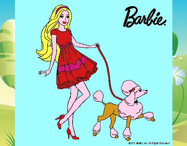 Barbie paseando a su mascota