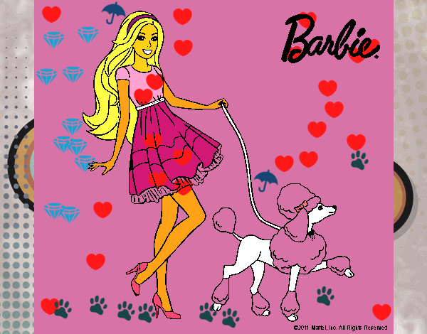 Barbie paseando a su mascota