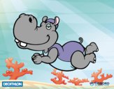 Dibujo Decathlon - Hipopótamo nadador pintado por ALEJA7202