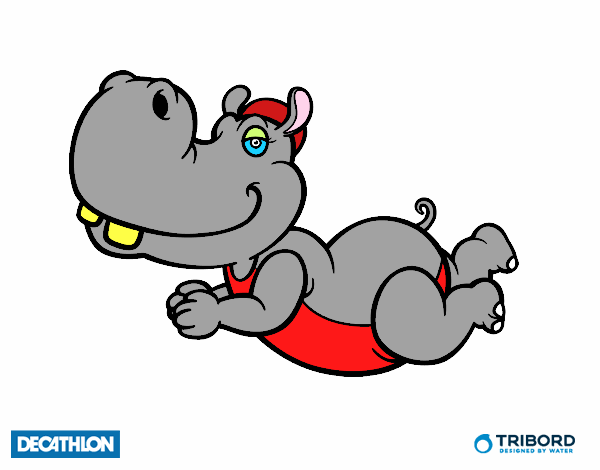 Dibujo Decathlon - Hipopótamo nadador pintado por diliaaaaaa