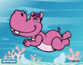 Dibujo Decathlon - Hipopótamo nadador pintado por superbea