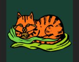 Dibujo Gato en su cama pintado por queyla