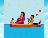Dibujo Madre e hijo en canoa pintado por LunaLunita