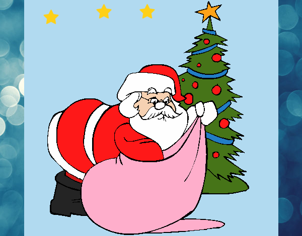 Dibujo Papa Noel repartiendo regalos 1 pintado por LunaLunita