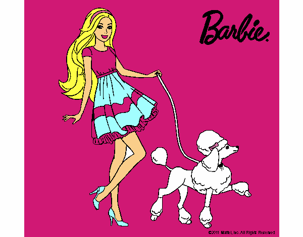 Barbie paseando a su mascota