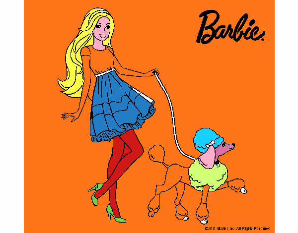 Barbie paseando a su mascota