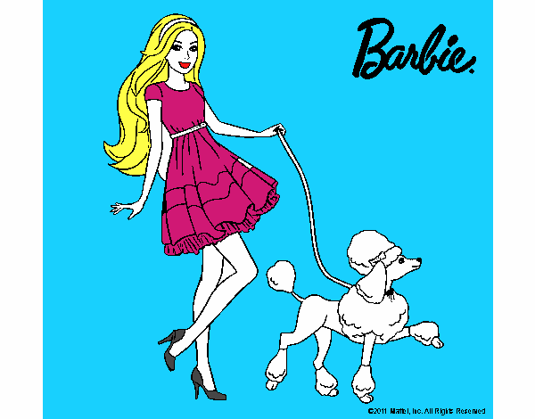 Barbie paseando a su mascota