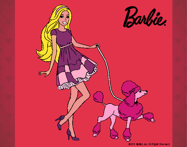 Barbie paseando a su mascota