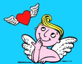 Cupido y corazón con alas