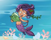 Dibujo Sirena con caracola y perlas pintado por queyla