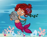 Dibujo Sirena con caracola y perlas pintado por yolenny
