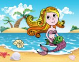 Dibujo Sirena y su pez pintado por queyla