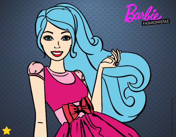 Dibujo Barbie con su vestido con lazo pintado por Diamond