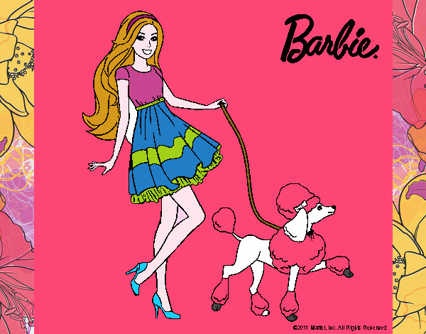 Barbie paseando a su mascota