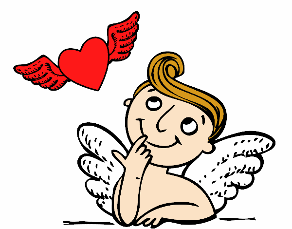 Cupido y corazón con alas