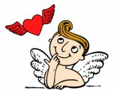 Cupido y corazón con alas