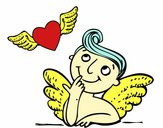 Cupido y corazón con alas